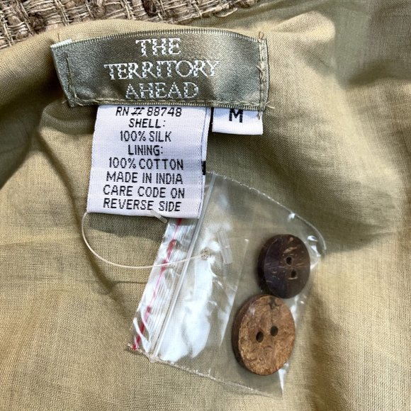 The Territory Ahead Jacket Women Medium Neutral Tan 100% Silk Textured Button Up - Picture 7 of 8